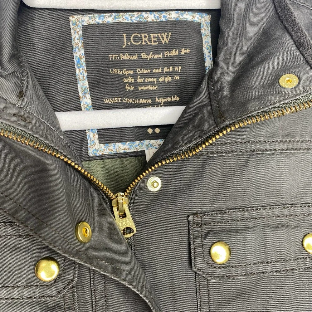 J. Crew Resin Coated Twill Field Olive Green Jacket XXS STYLE: 27584 - Picture 7 of 9